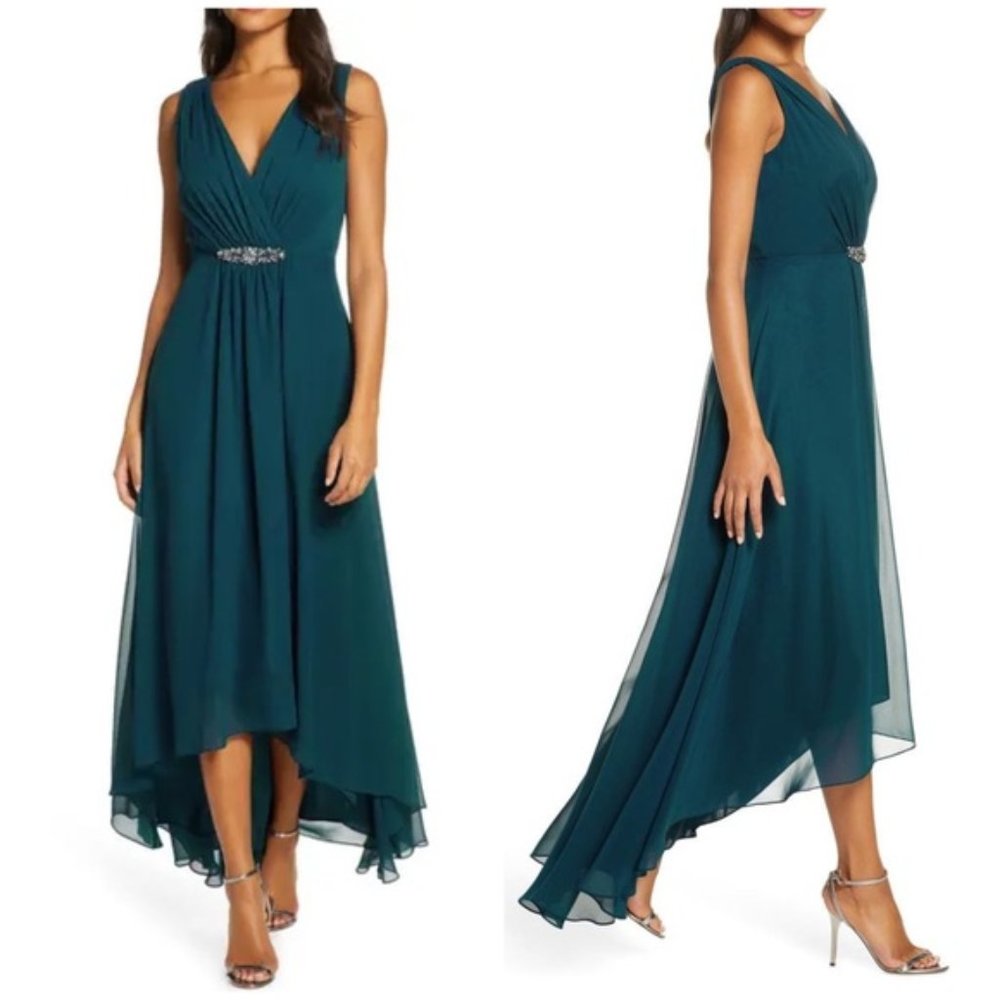Eliza J Peacock Embellished High/Low Chiffon Dress